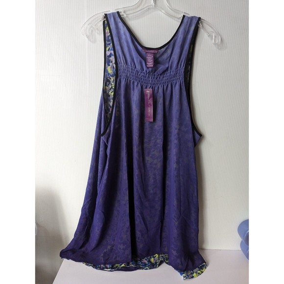 Beverly Drive Womens Reversible Blouse Size 20 22 Floral Top Smocked Neon Purple - Picture 7 of 12